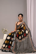 Linen Cotton Bagru Hand Block Saree With Blouse Piece