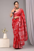 Linen Cotton Bagru Hand Block Saree With Blouse Piece