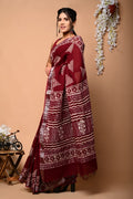 Linen Cotton Bagru Hand Block Saree With Blouse Piece