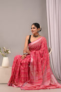 Linen Cotton Bagru Hand Block Saree With Blouse Piece