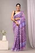Linen Cotton Bagru Hand Block Saree With Blouse Piece