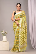 Linen Cotton Bagru Hand Block Saree With Blouse Piece