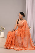 Linen Cotton Bagru Hand Block Saree With Blouse Piece