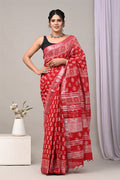 Linen Cotton Bagru Hand Block Saree With Blouse Piece