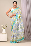 Linen Cotton Bagru Hand Block Saree With Blouse Piece