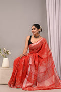 Linen Cotton Bagru Hand Block Saree With Blouse Piece