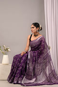 Linen Cotton Bagru Hand Block Saree With Blouse Piece