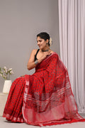 Linen Cotton Bagru Hand Block Saree With Blouse Piece