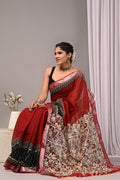 Linen Cotton Bagru Hand Block Saree With Blouse Piece
