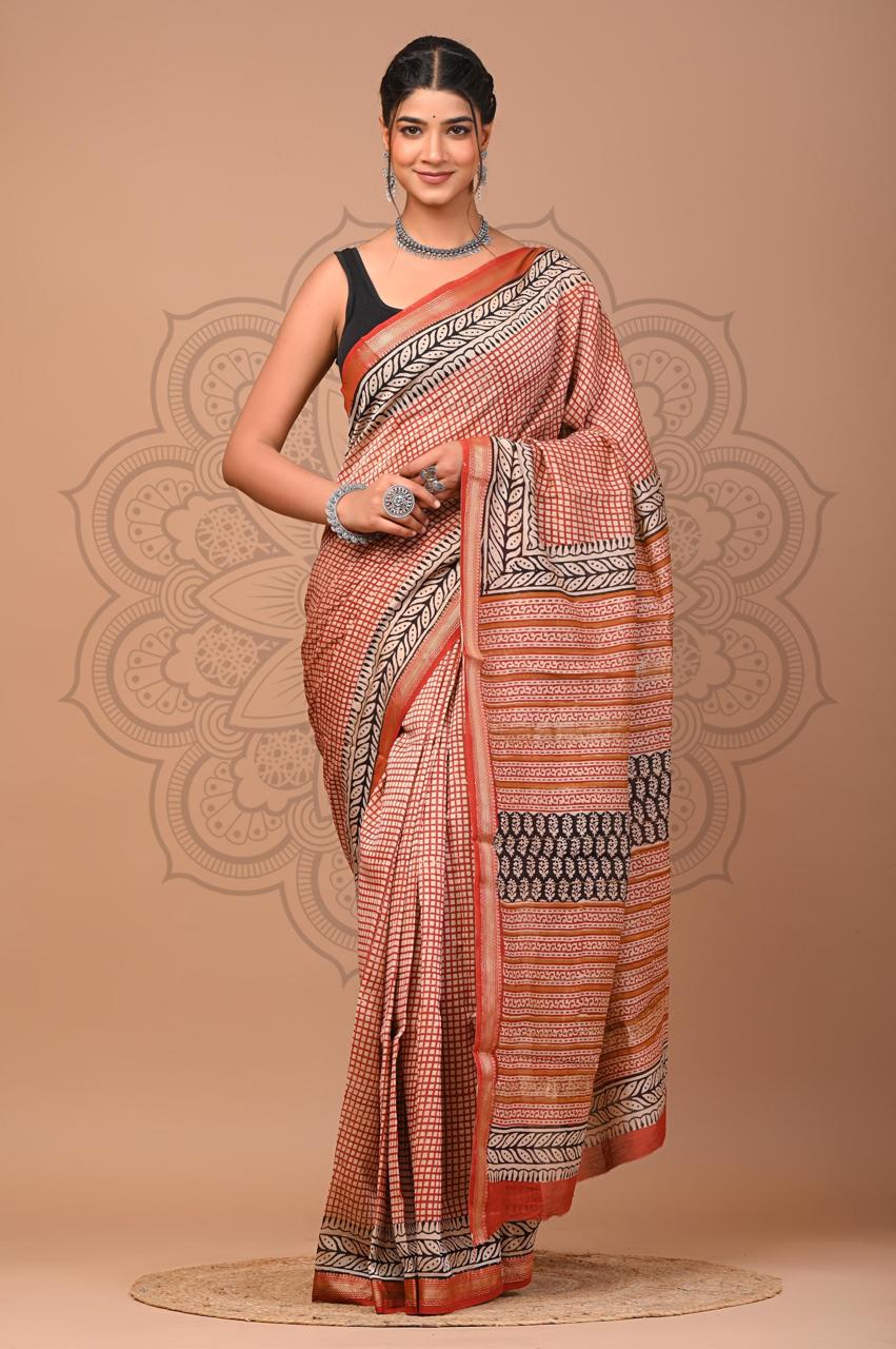 bagru, bagru saree, saree,hand block saree,Maheswari Silk