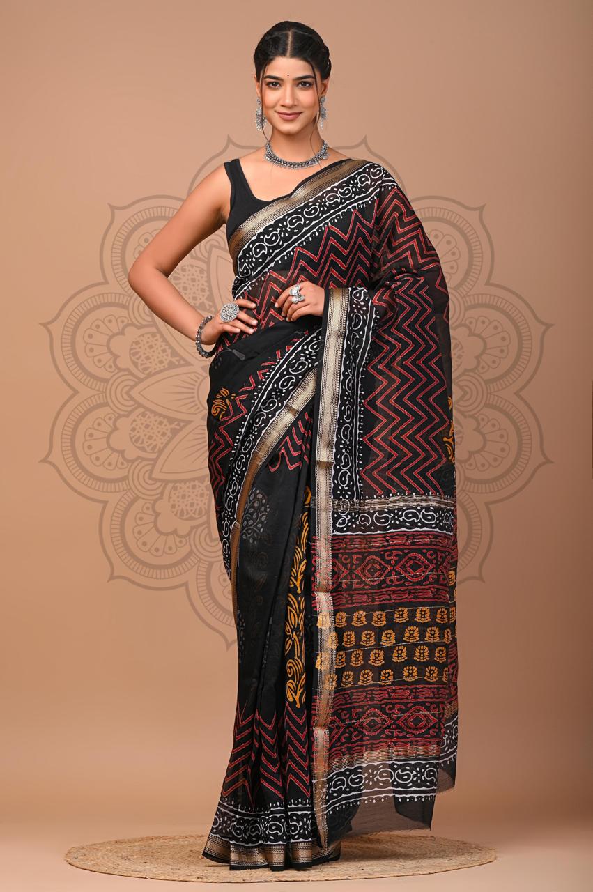 bagru, bagru saree, saree,hand block saree,Maheswari Silk