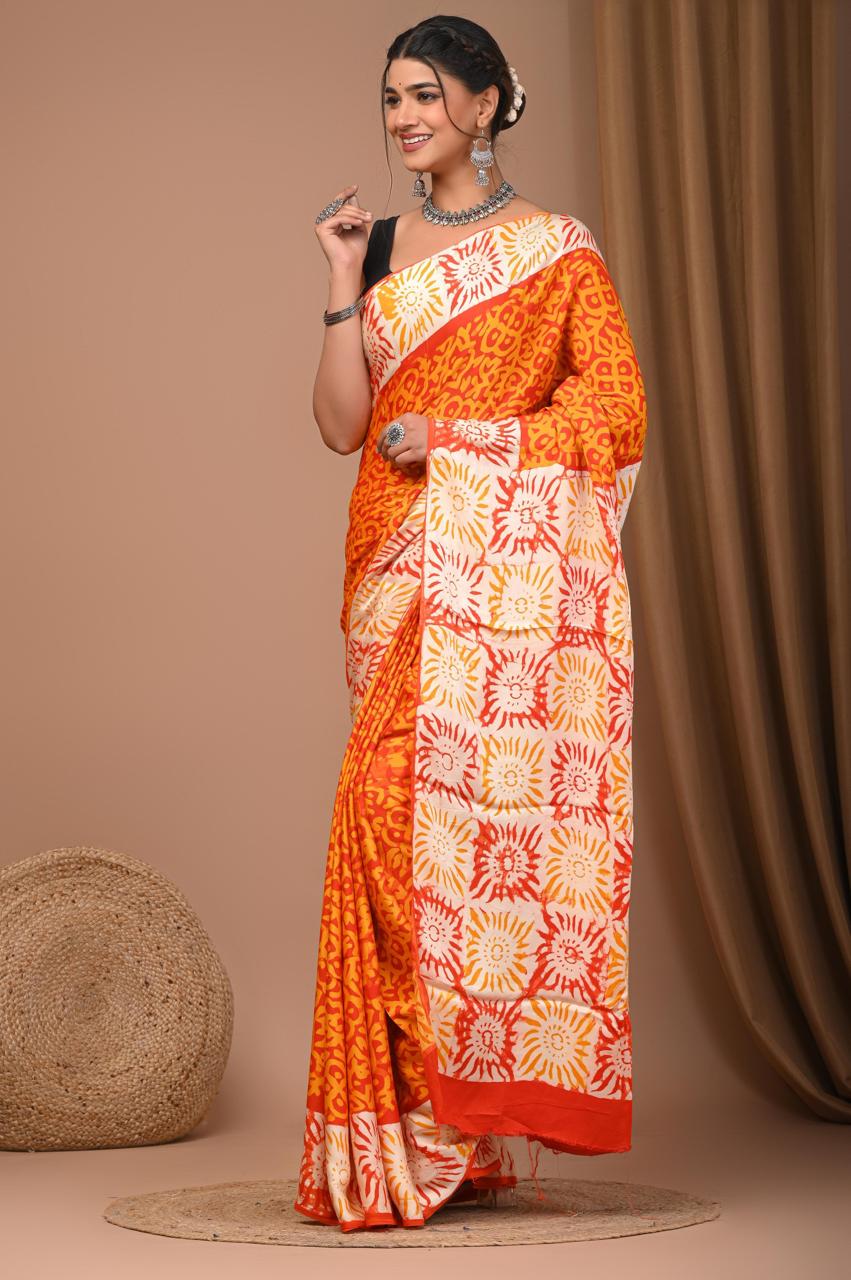 bagru,Modal Satin Silk, bagru saree, saree,hand block saree