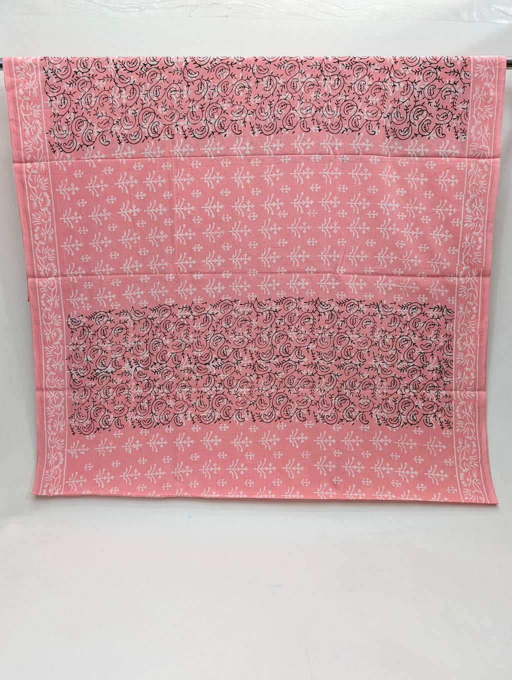 Pink Floral and Geometric Bagru Hand Block Print Mul Cotton Saree With Blouse Piece