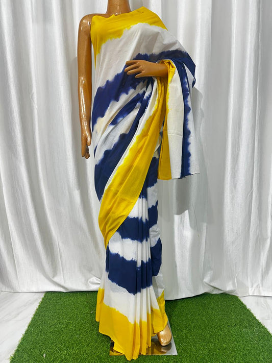 Shibori / Tye-dye Cotton Saree With Blouse Piece - BFSGC76
