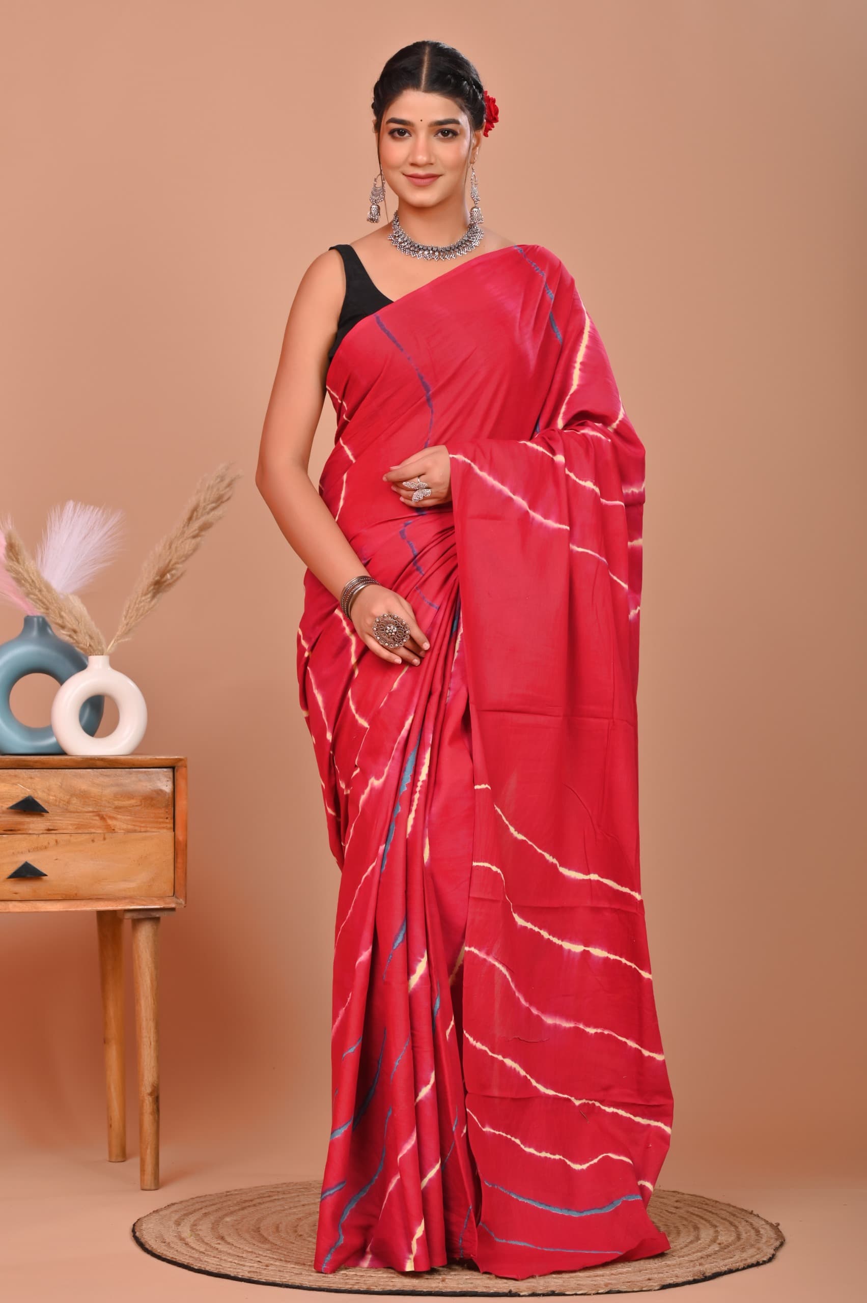Shibori / Tye-dye Cotton Saree With Blouse Piece - BFSGC71