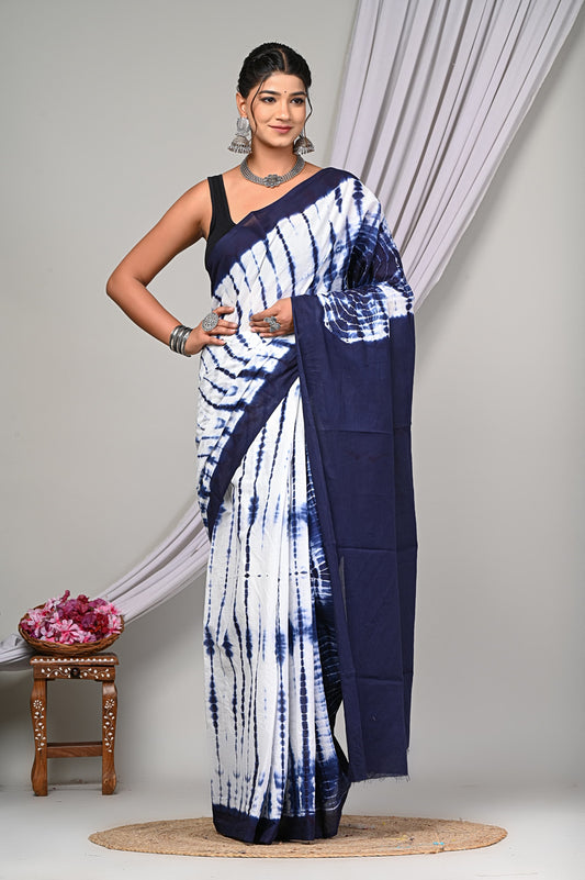 Shibori / Tye-dye Cotton Saree With Blouse Piece - BFSGC75