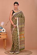 Bagru Hand Block Printed Saree In Linen Cotton With Blouse Piece - BFSGLC6