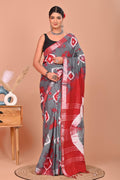 Linen Cotton Bagru Hand Block Saree With Blouse Piece - BFSGLCA20