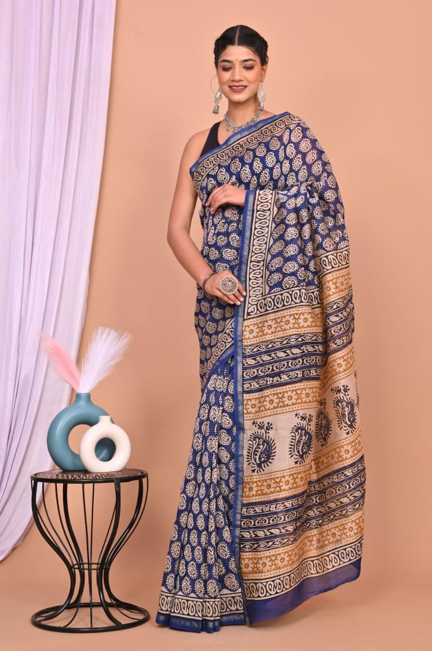 bagru, Chanderi Silk Saree, bagru saree, saree,hand block saree