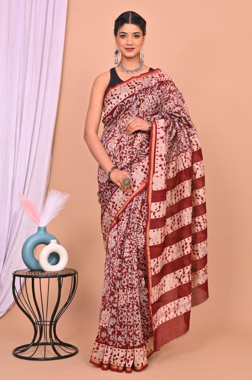 bagru, Chanderi Silk Saree, bagru saree, saree,hand block saree