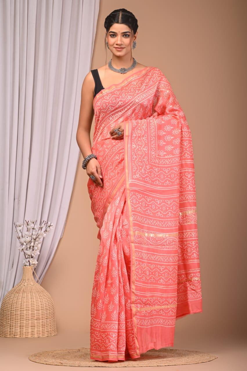 bagru, Chanderi Silk Saree, bagru saree, saree,hand block saree