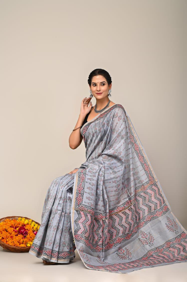 bagru, bagru saree, Chanderi Silk Saree, hand block saree, saree
