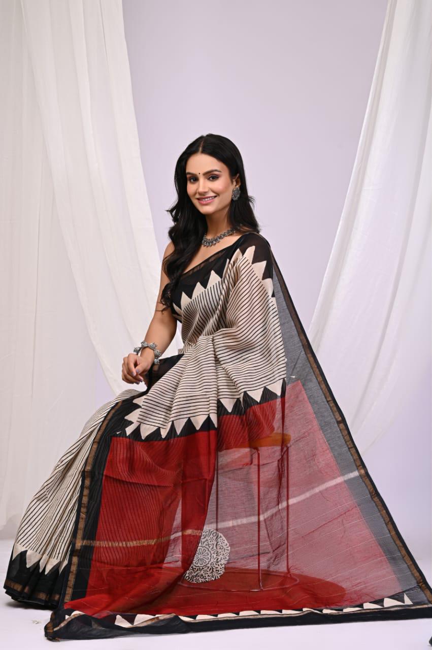 bagru, bagru saree, Chanderi Silk Saree, hand block saree, saree