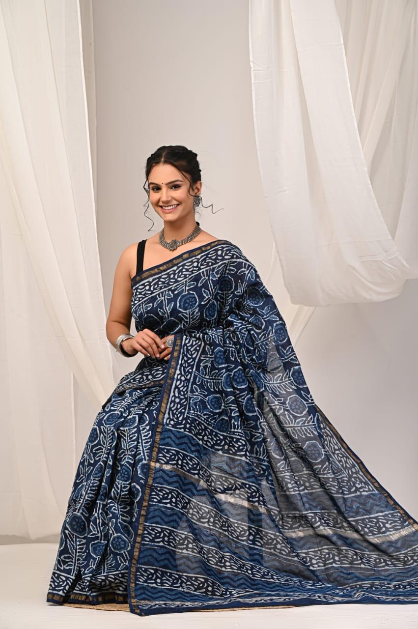 bagru, bagru saree, Chanderi Silk Saree, hand block saree, saree