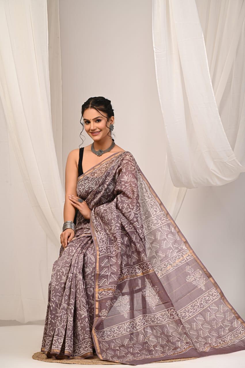bagru, bagru saree, Chanderi Silk Saree, hand block saree, saree