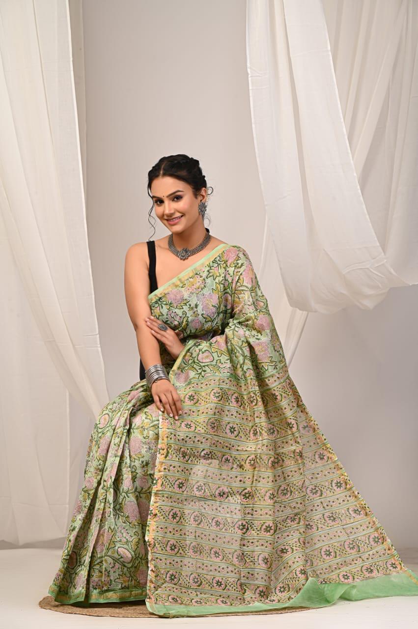 bagru, bagru saree, Chanderi Silk Saree, hand block saree, saree