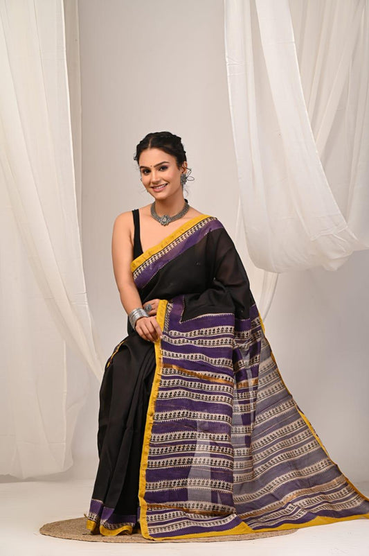bagru, bagru saree, Chanderi Silk Saree, hand block saree, saree