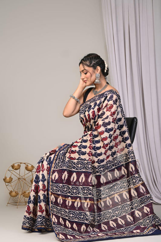 bagru, bagru saree, Chanderi Silk Saree, hand block saree, saree
