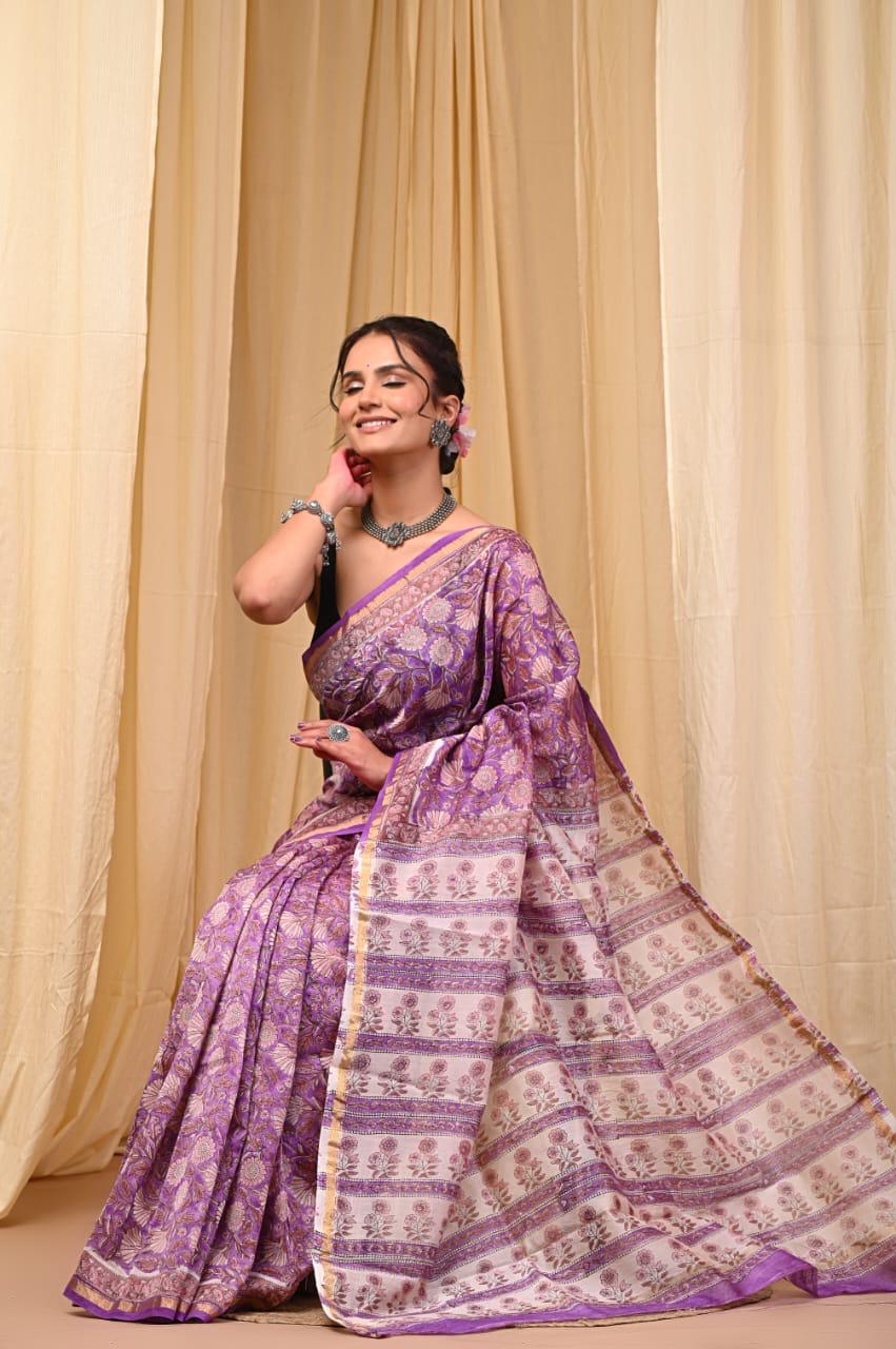 bagru, bagru saree, Chanderi Silk Saree, hand block saree, saree