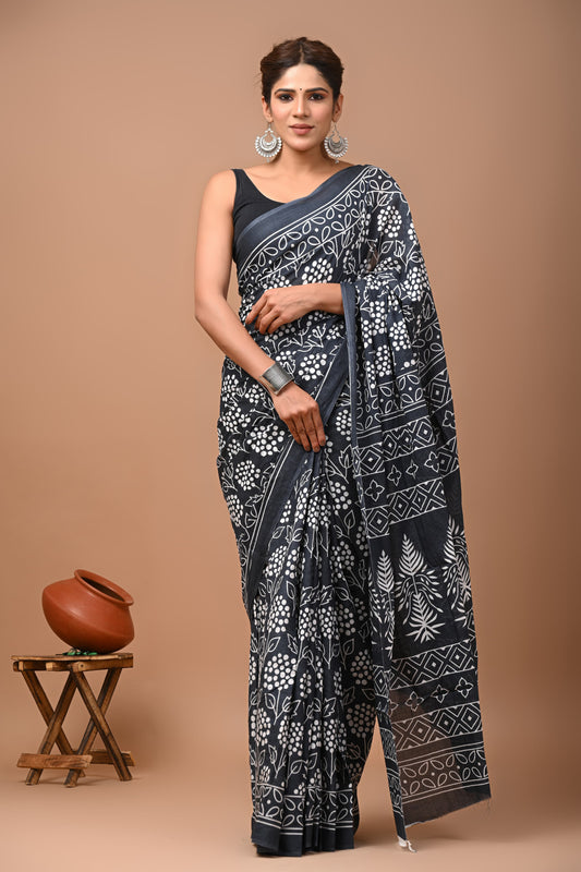 Mul cotton sarees for summer hand block printed