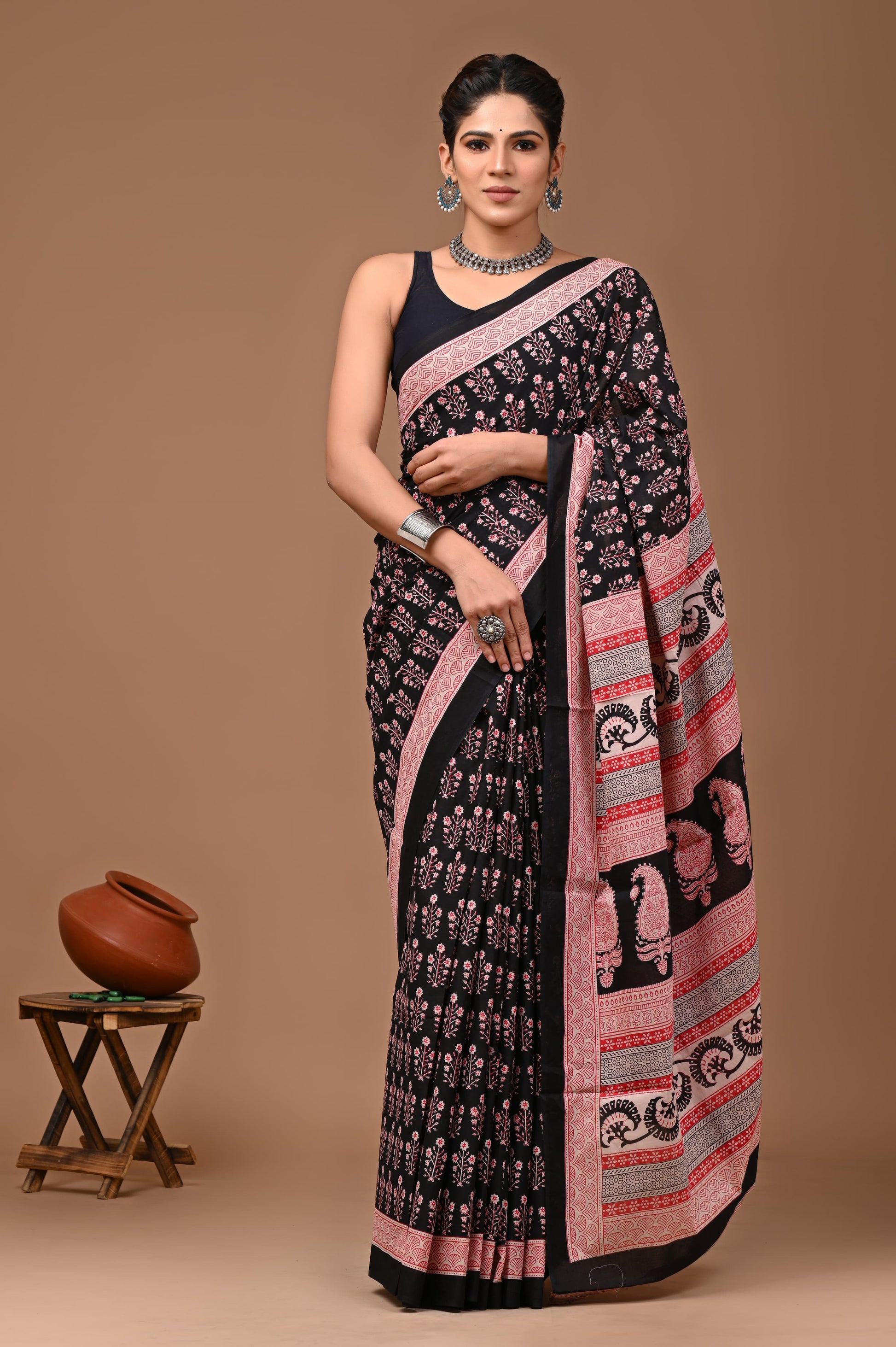 Mul cotton sarees for summer hand block printed
