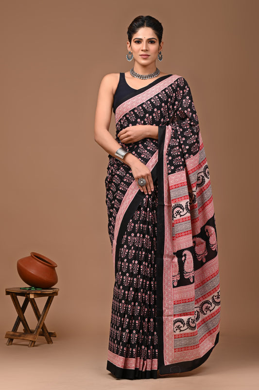 Mul cotton sarees for summer hand block printed