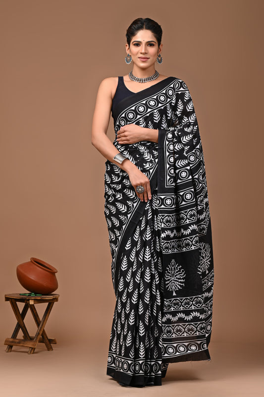 Mul cotton sarees for summer hand block printed