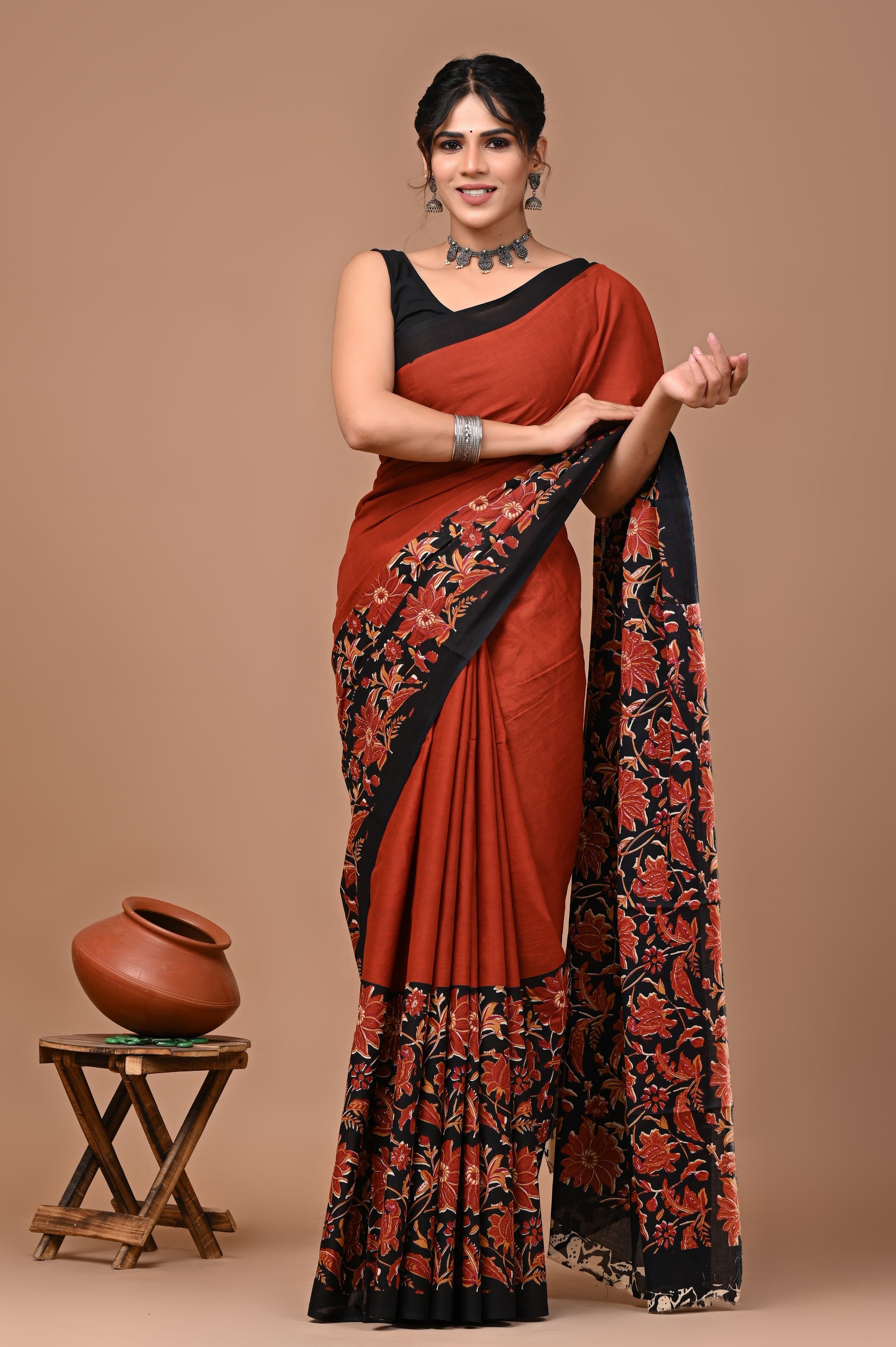 Mul cotton sarees for summer hand block printed