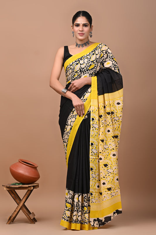 Mul cotton sarees for summer hand block printed