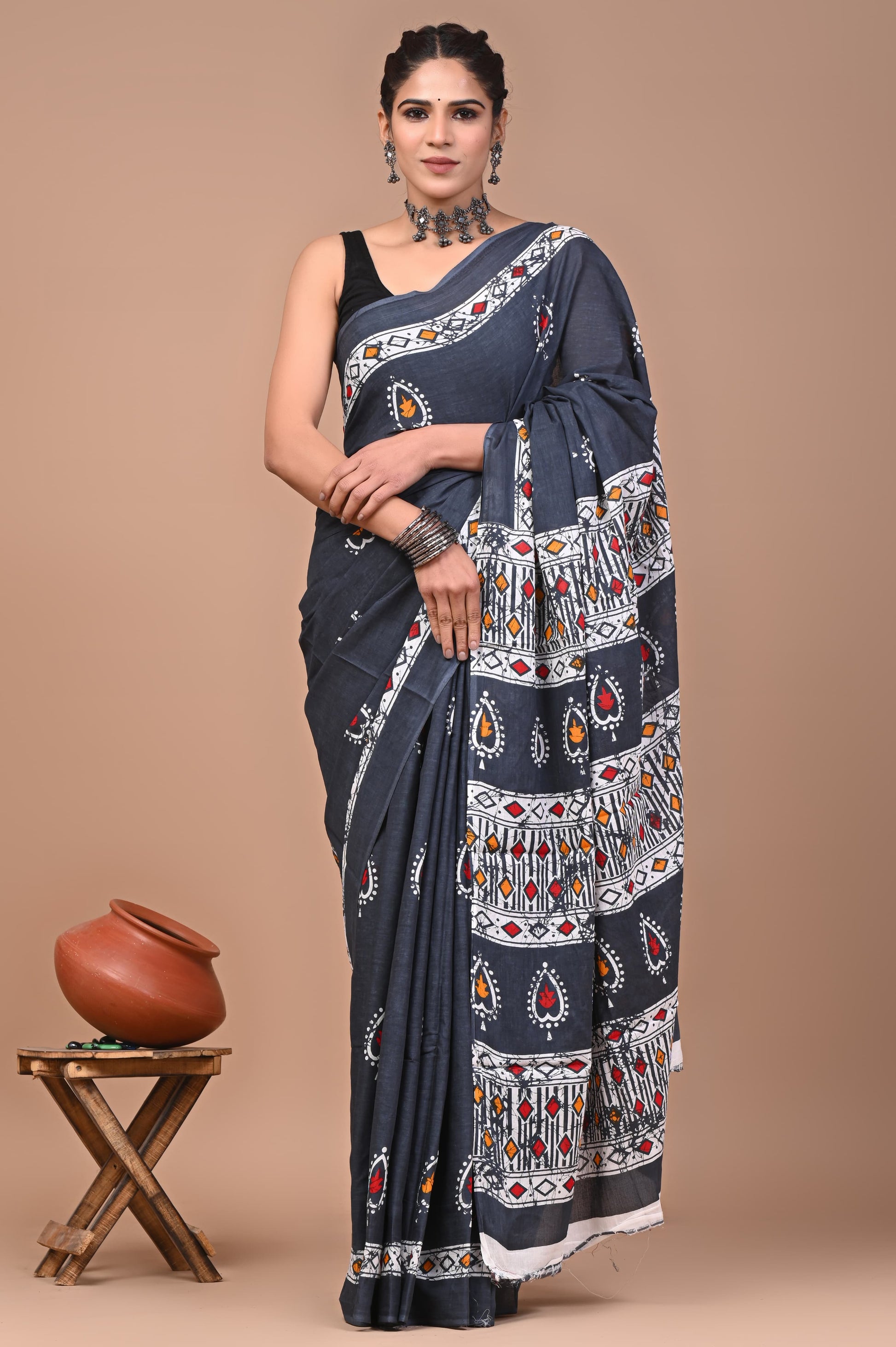 Mul cotton sarees for summer hand block printed