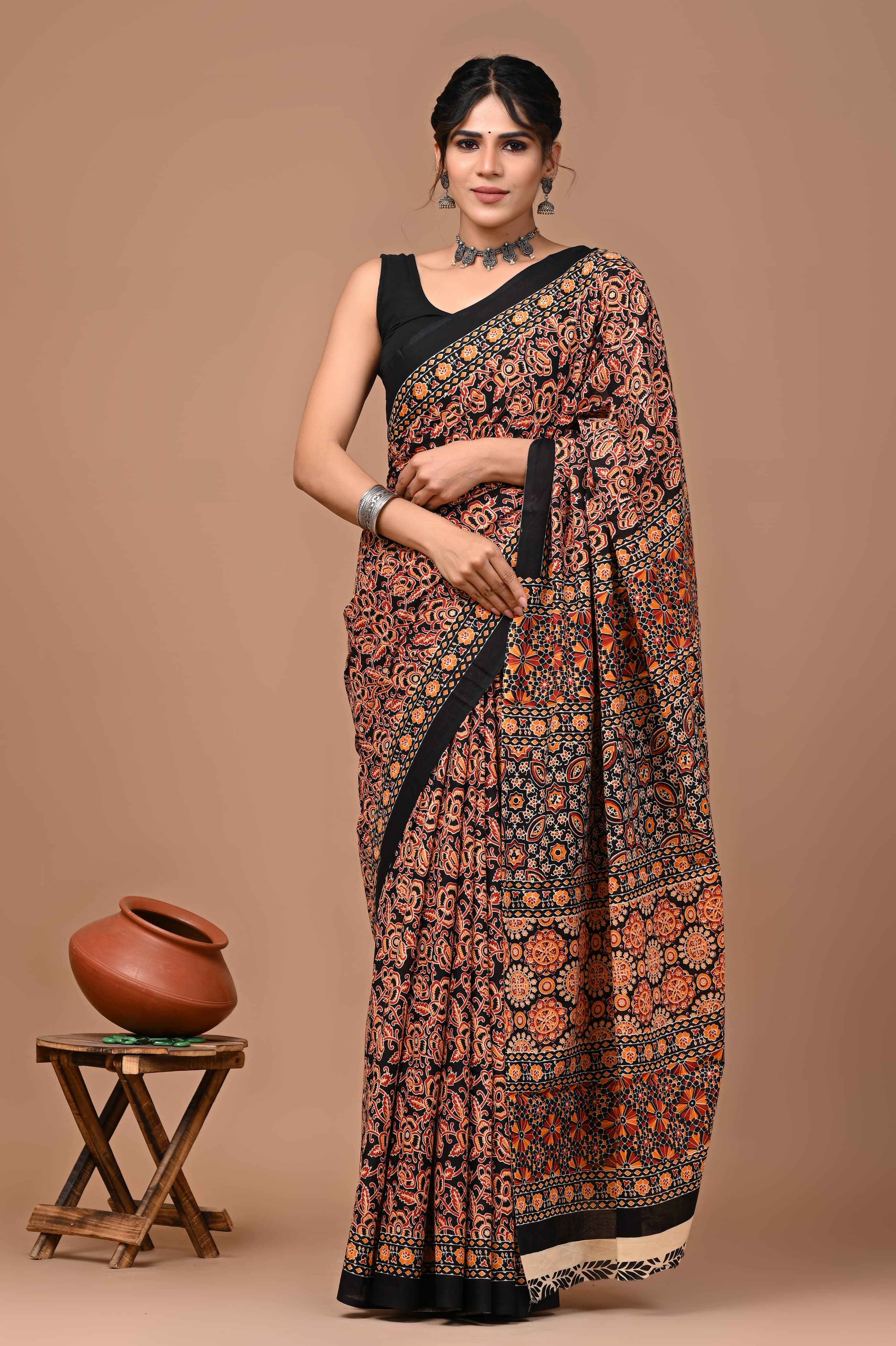Mul cotton sarees for summer hand block printed