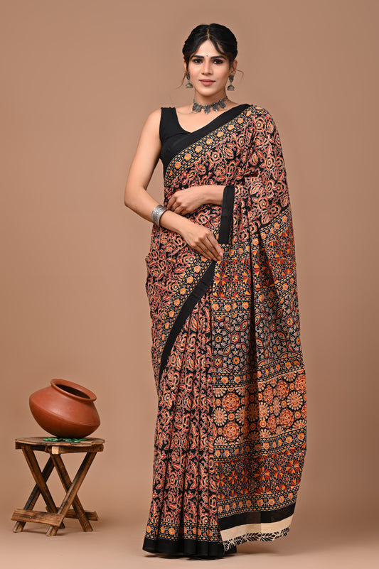Mul cotton sarees for summer hand block printed