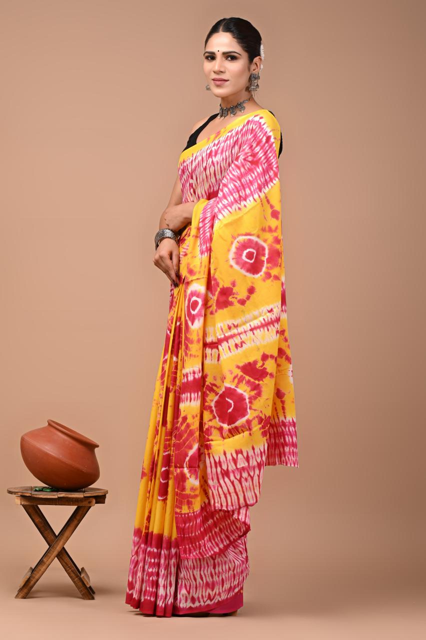 Mul cotton sarees for summer hand block printed