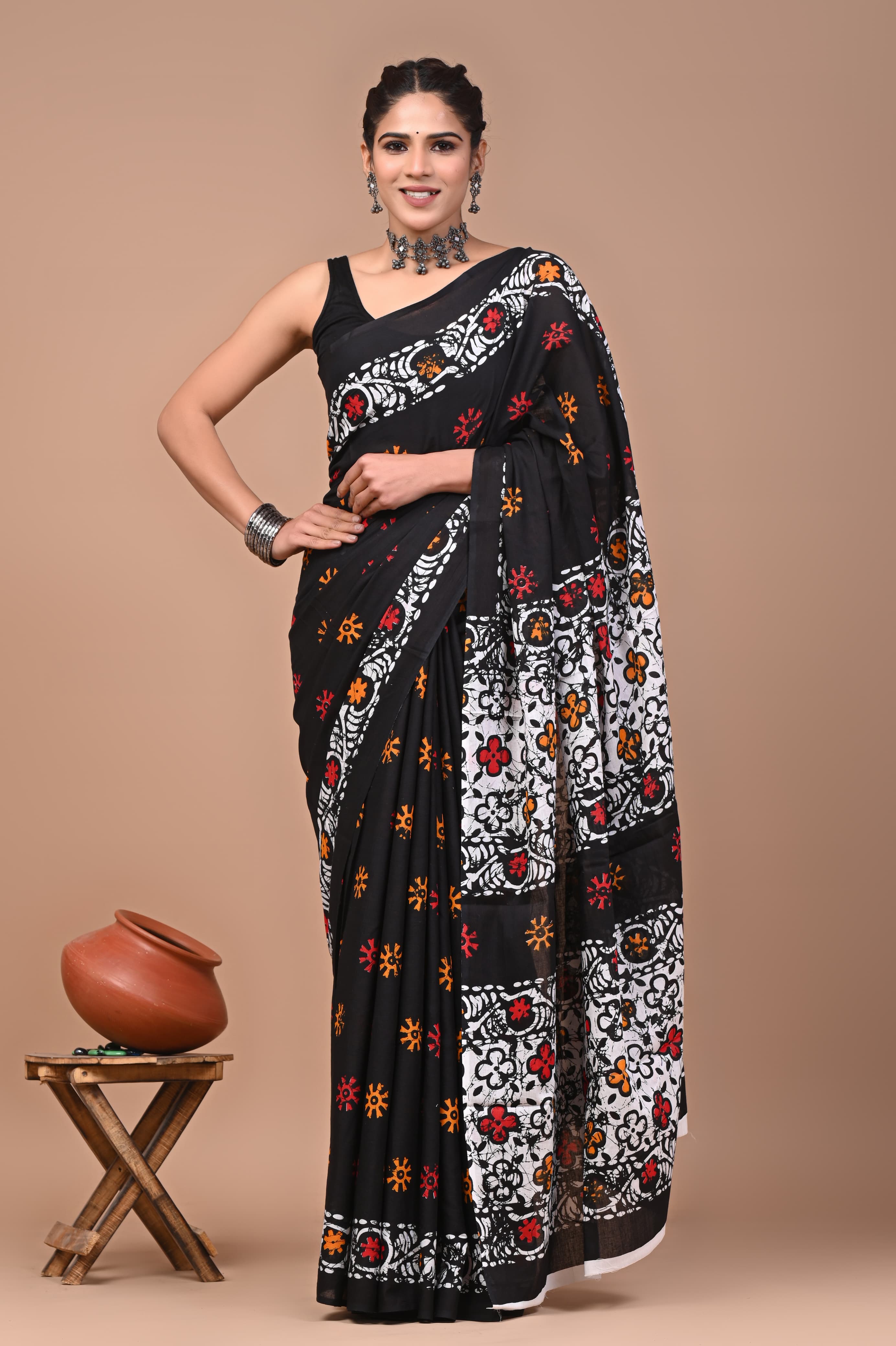 Mul cotton sarees for summer hand block printed