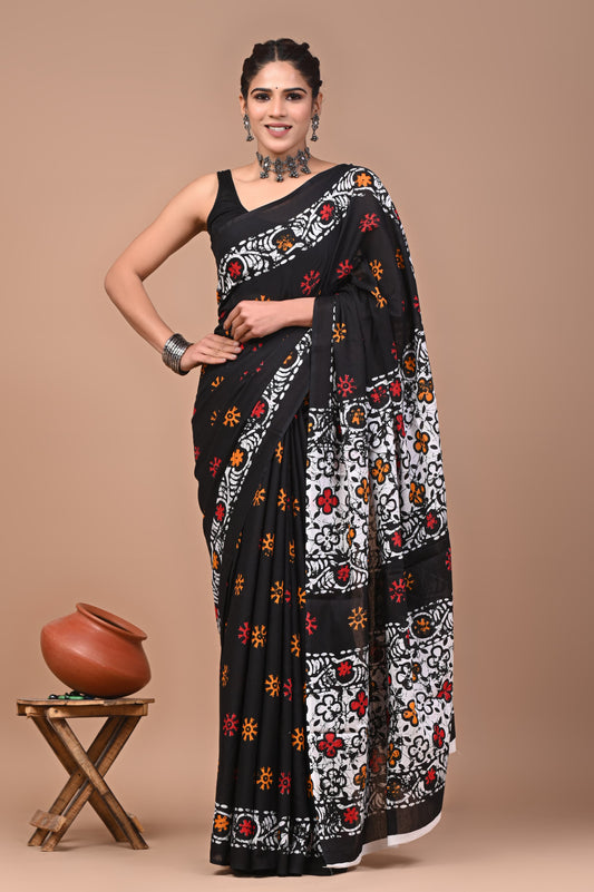 Mul cotton sarees for summer hand block printed