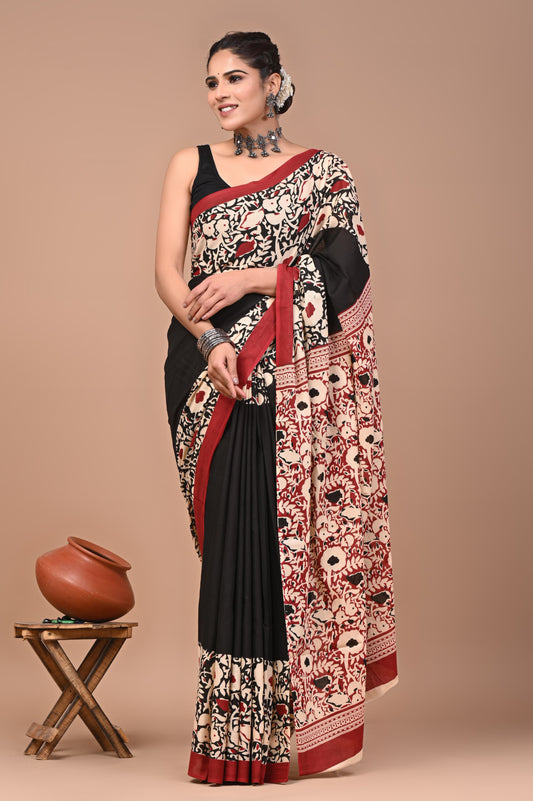 Mul cotton sarees for summer hand block printed