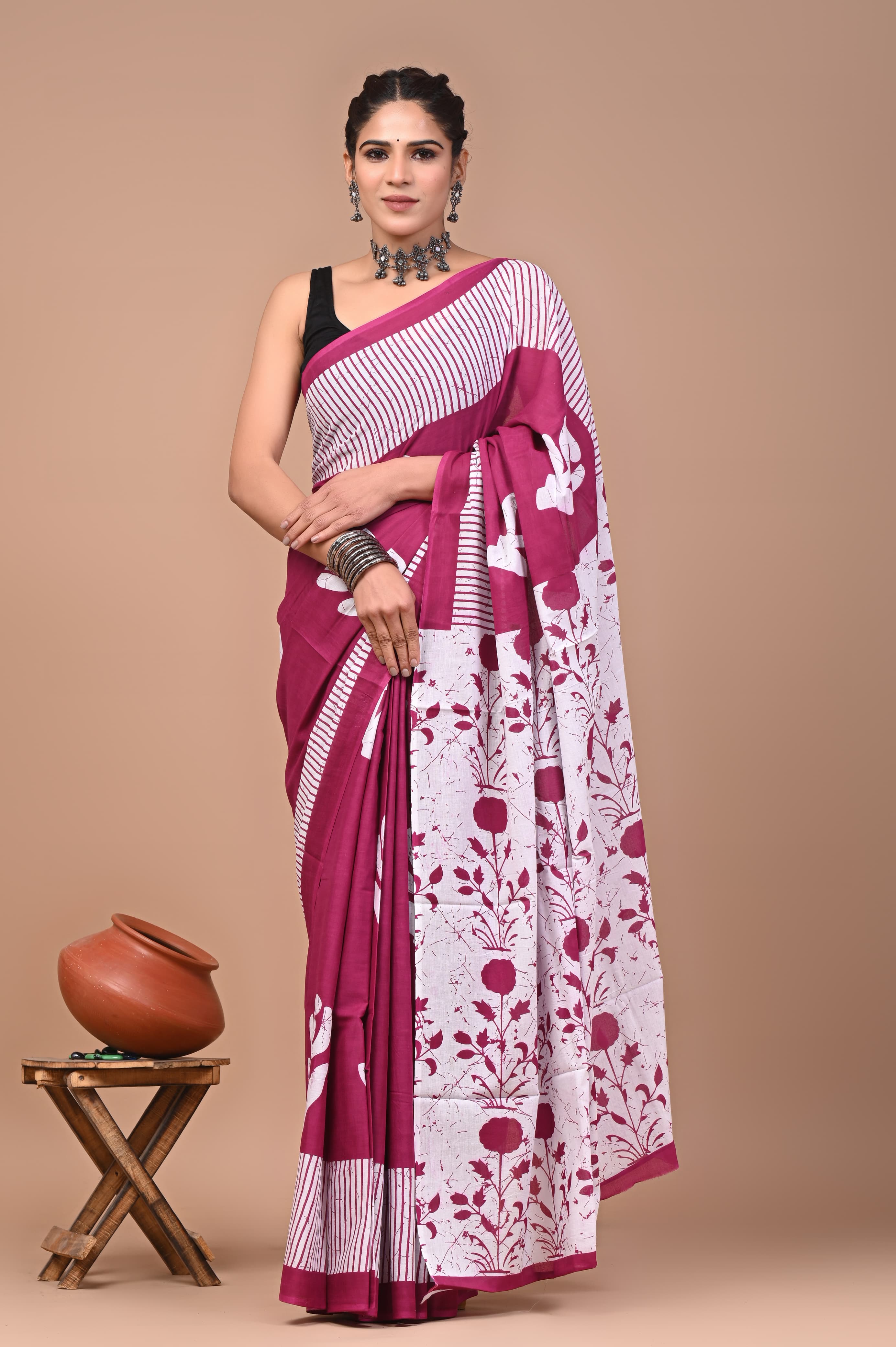Mul cotton sarees for summer hand block printed