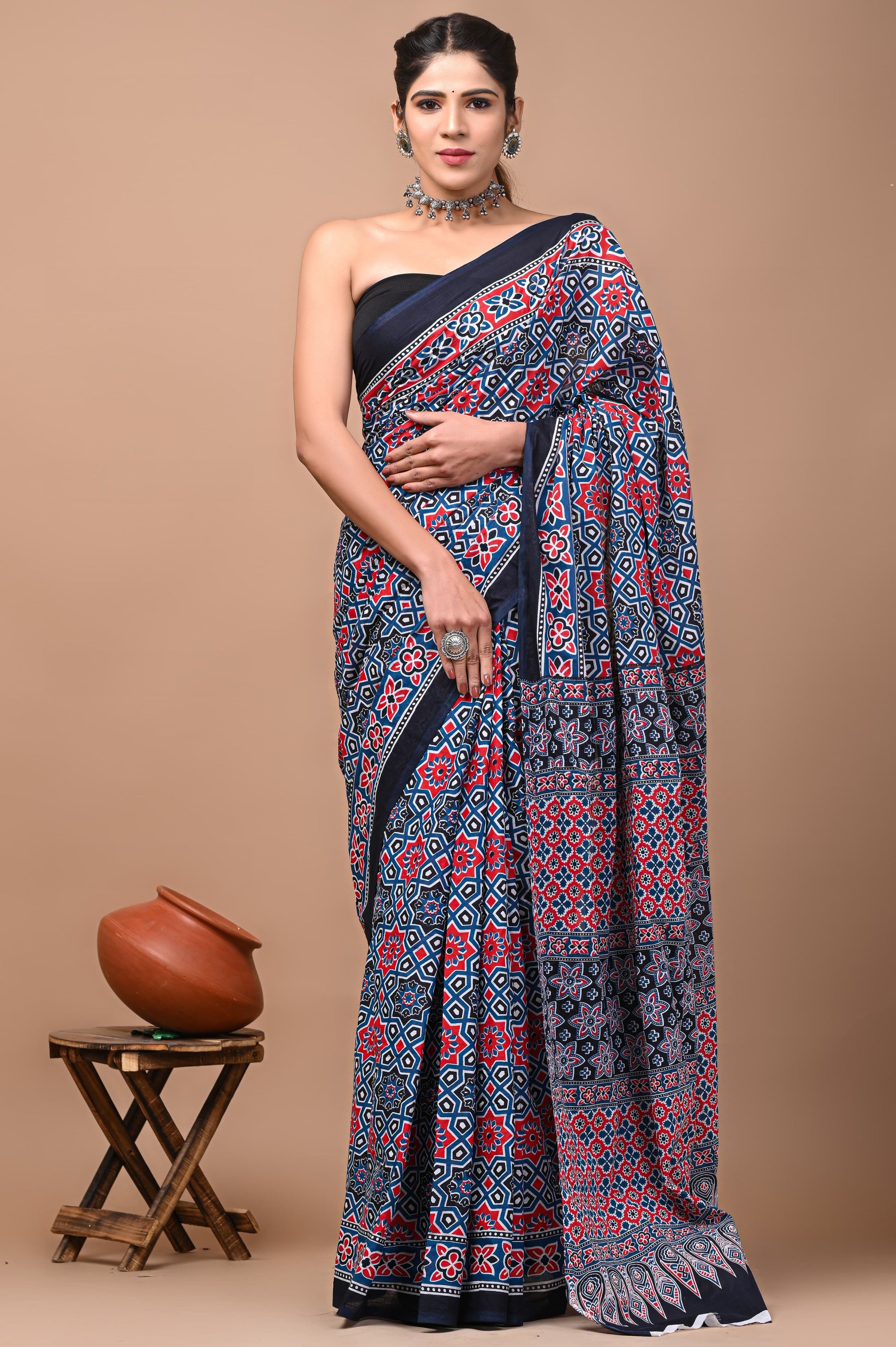Mul cotton sarees for summer hand block printed