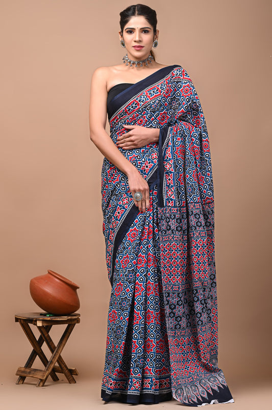 Mul cotton sarees for summer hand block printed