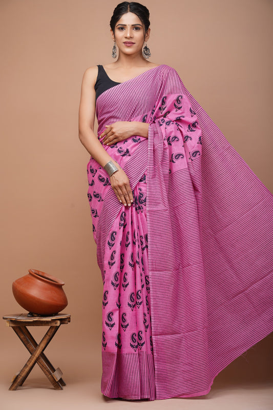 Mul cotton sarees for summer hand block printed